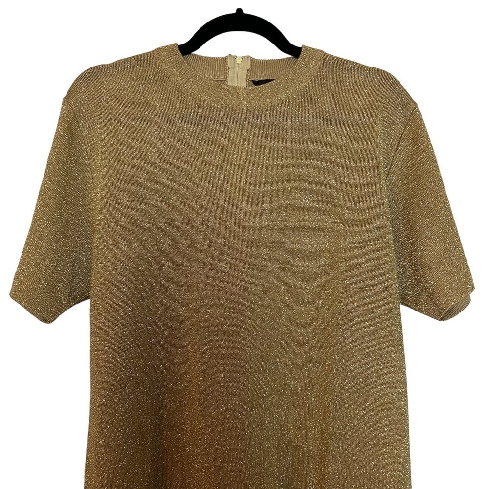 Vintage Rochelle Gold Metallic Short Sleeve Back Zip Top - Picture 3 of 9